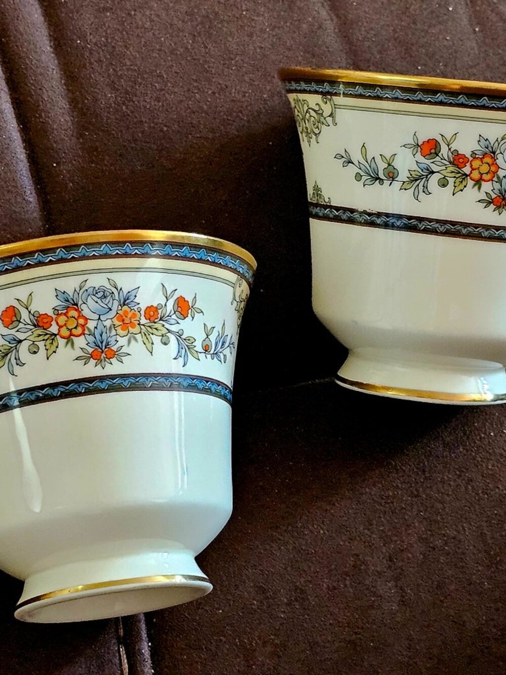 Vintage (4) MINTON fine china footed floral cups with gold trim made in England